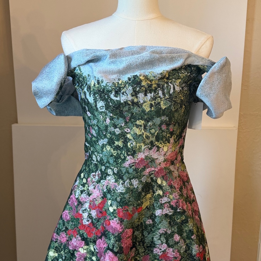 Oscar de la Renta Off-Shoulder Floral Maxi Dress in Black, Pink, Green - Picture 6 of 16